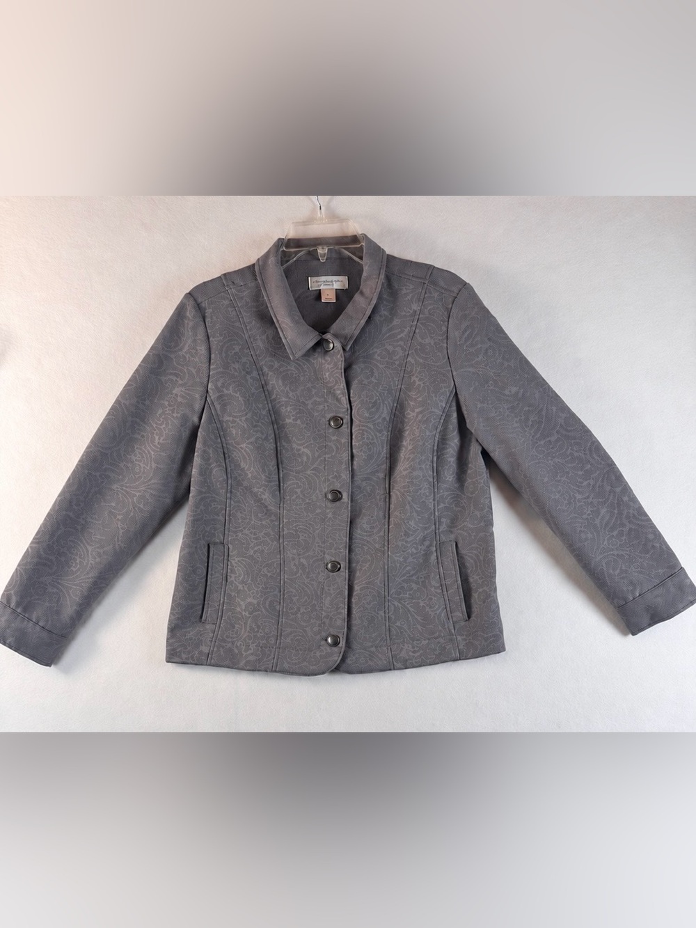 Christopher & Banks Petite L Gray Swirl Pattern Button Front Jacket